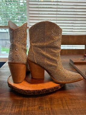 Steve Madden Gold Crystal Cowgirl Ankle Boots